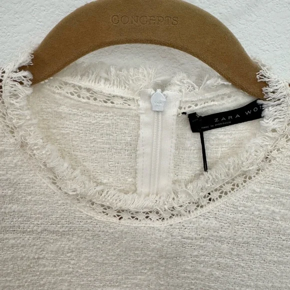 ZARA NWT White embroidered tweed mini dress | Size M - Picture 6 of 12